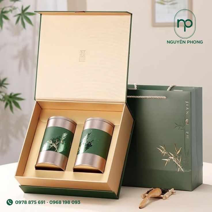 Mẫu hộp cứng đựng trà cao cấp kèm túi giấy